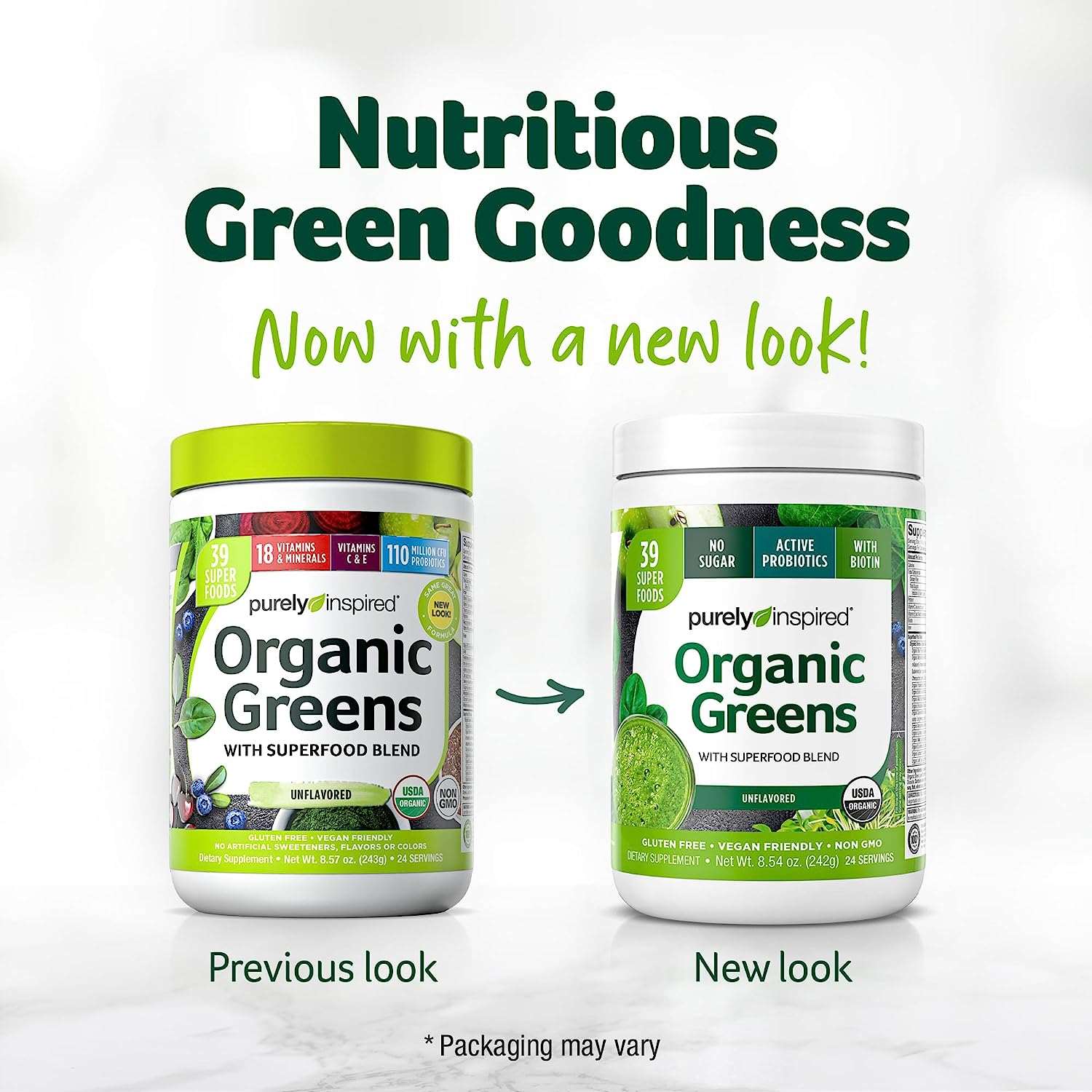 Purely Inspired Organic Greens Powder Superfood  Unflavored 24 Servings