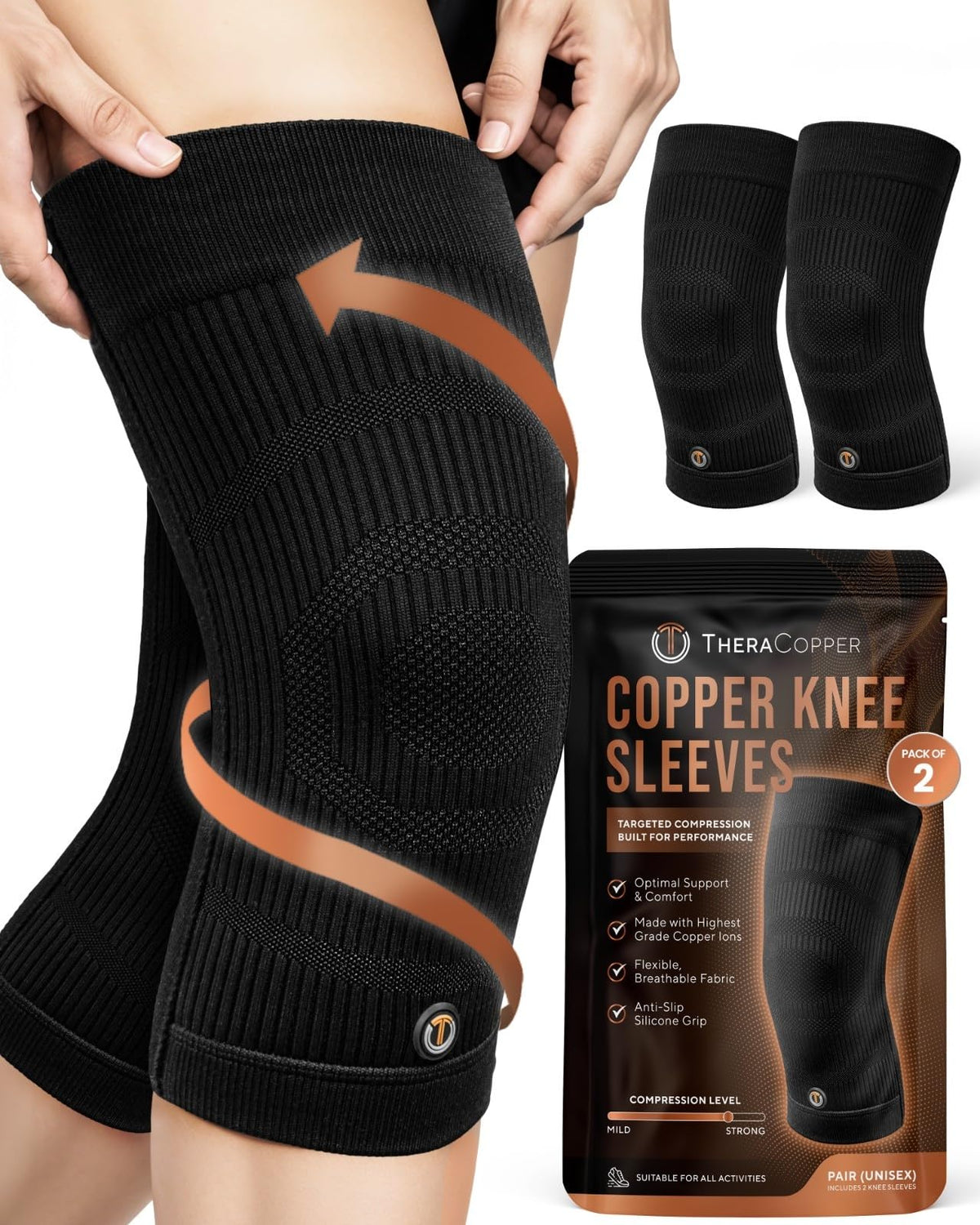 Copper Compression Knee Sleeves (2 Pack)