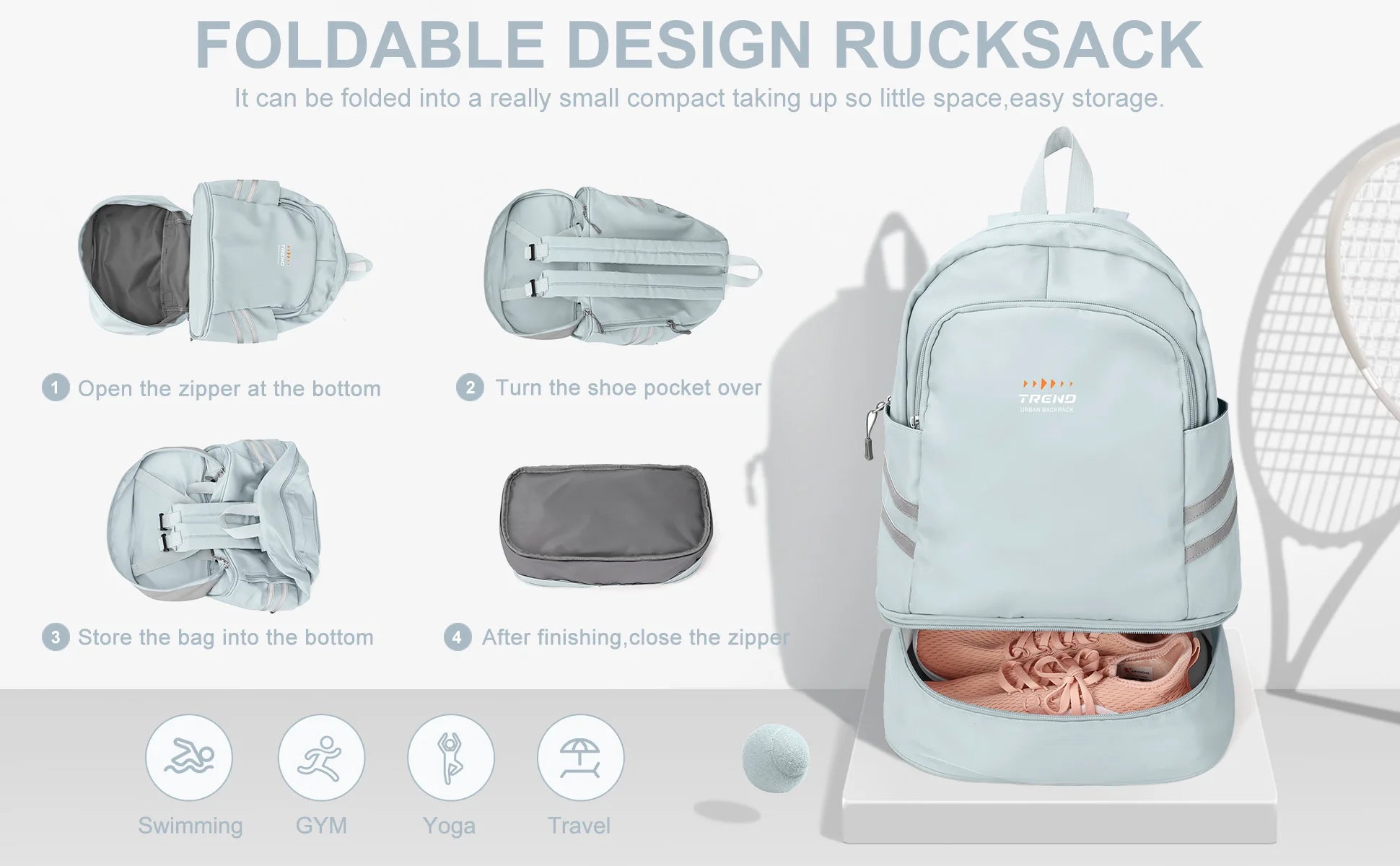 Women's Gym Backpack with Shoe Compartment