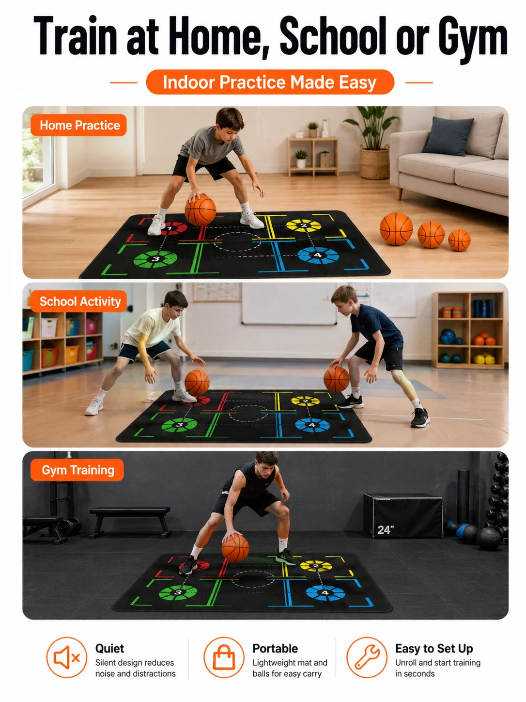 Basketball Training Mat &amp; Silent Ball Set