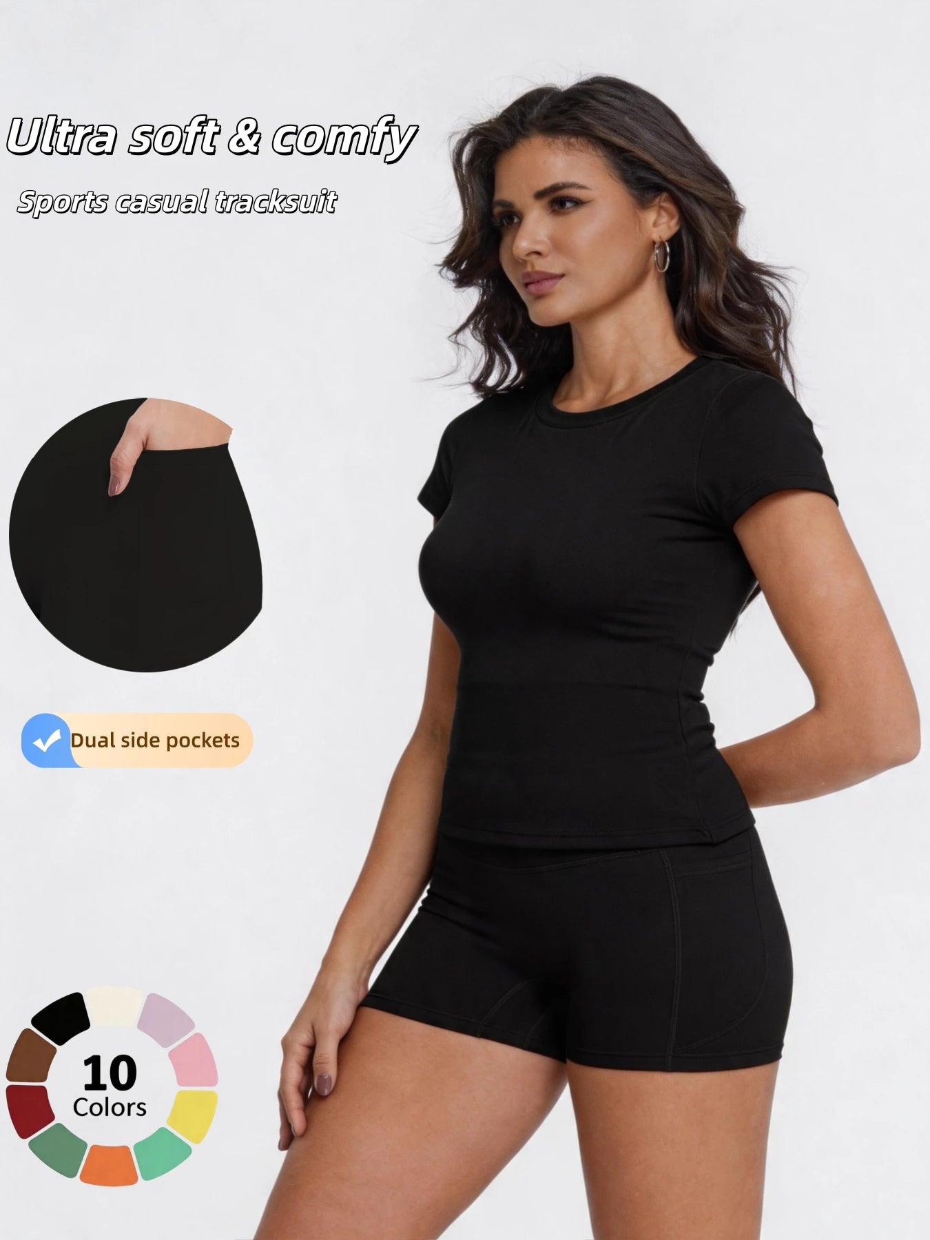 Crew Neck Tee & High-Waist Biker Shorts Set