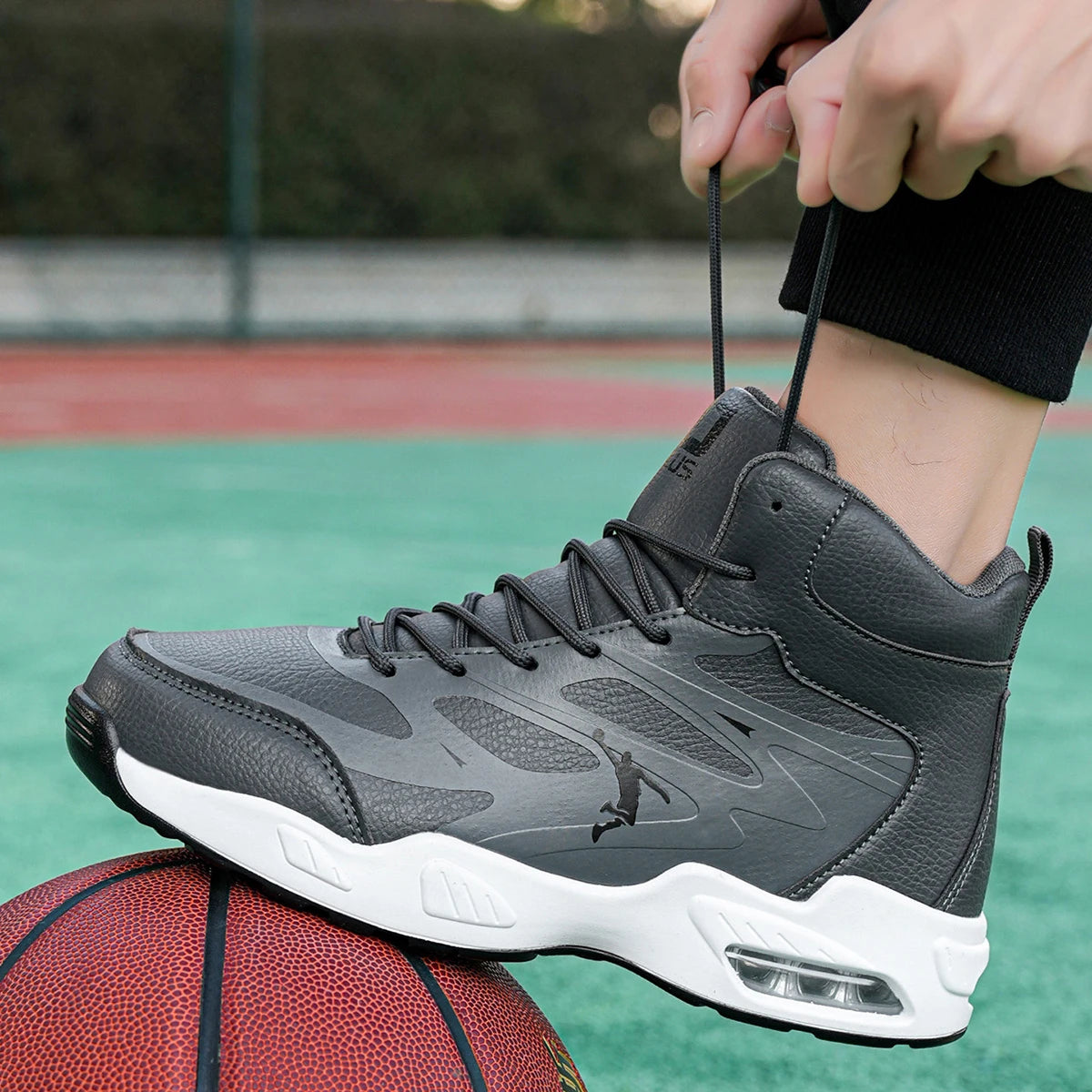 Leather High-Top Basketball Shoes