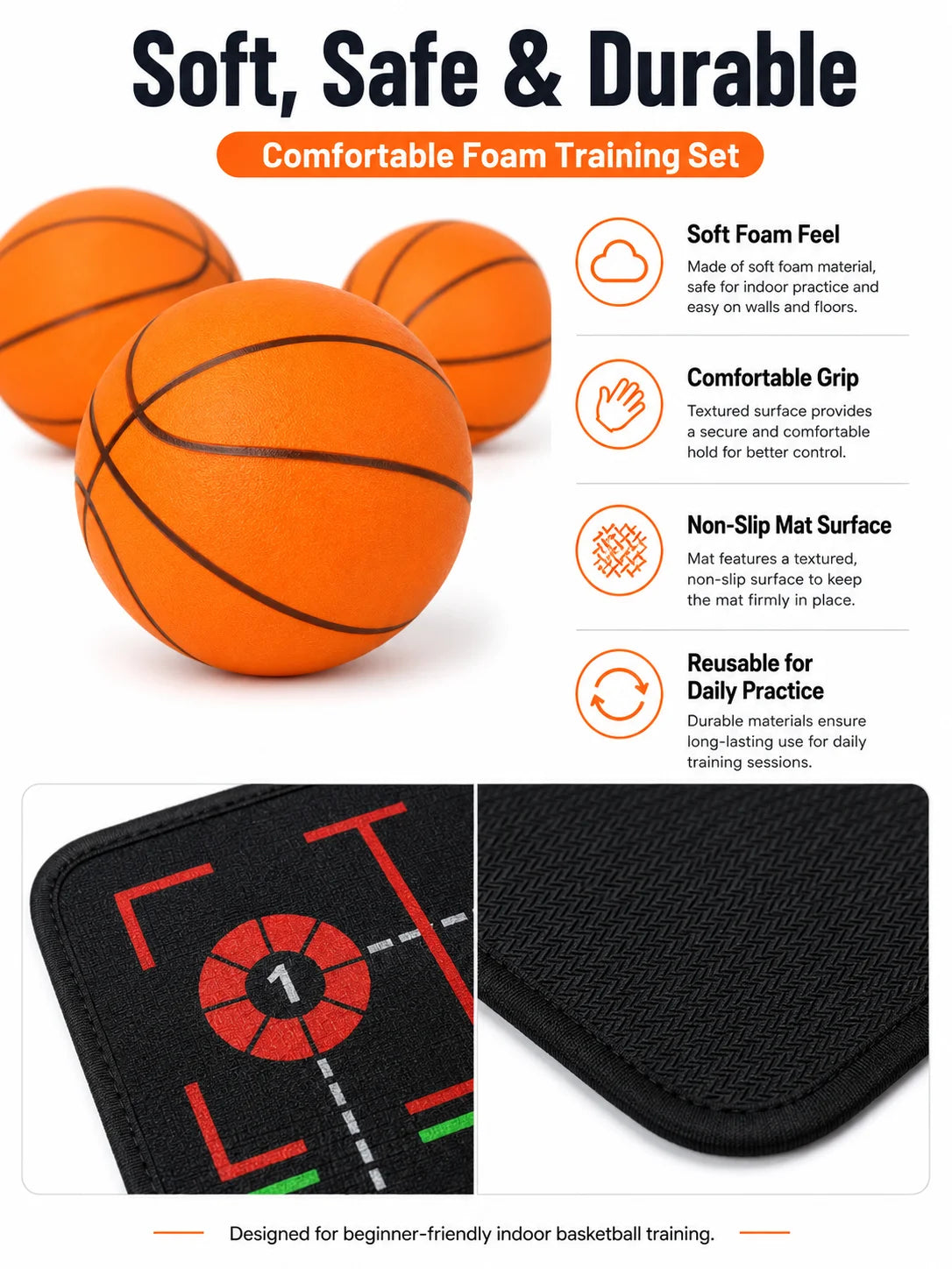 Basketball Training Mat &amp; Silent Ball Set