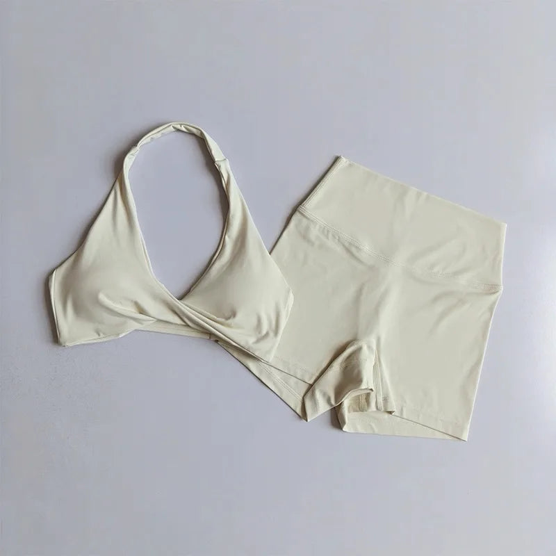 Open-Back Sports Bra & High-Waist Shorts Set