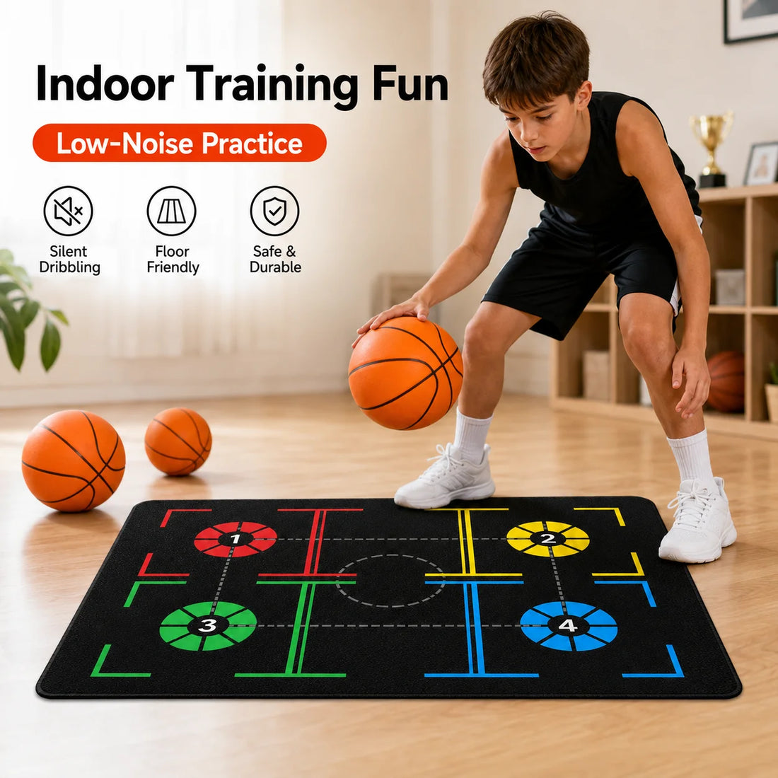 Basketball Training Mat & Silent Ball Set