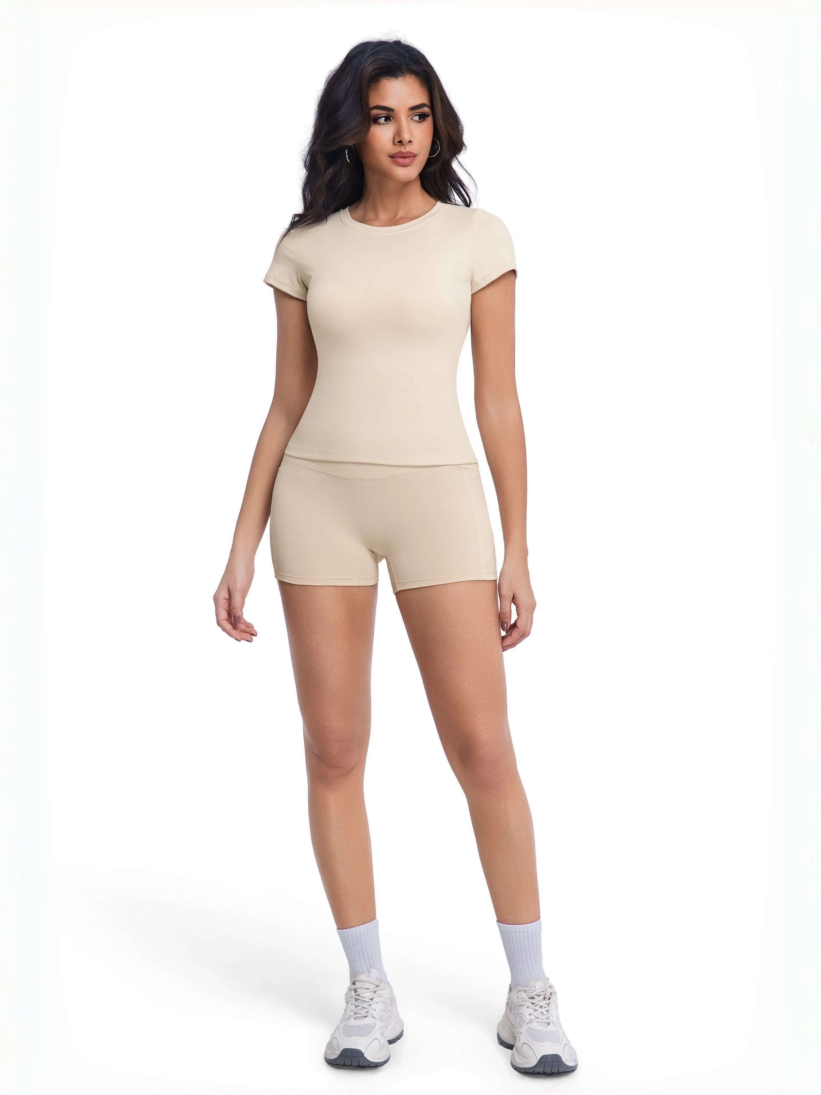 Crew Neck Tee & High-Waist Biker Shorts Set