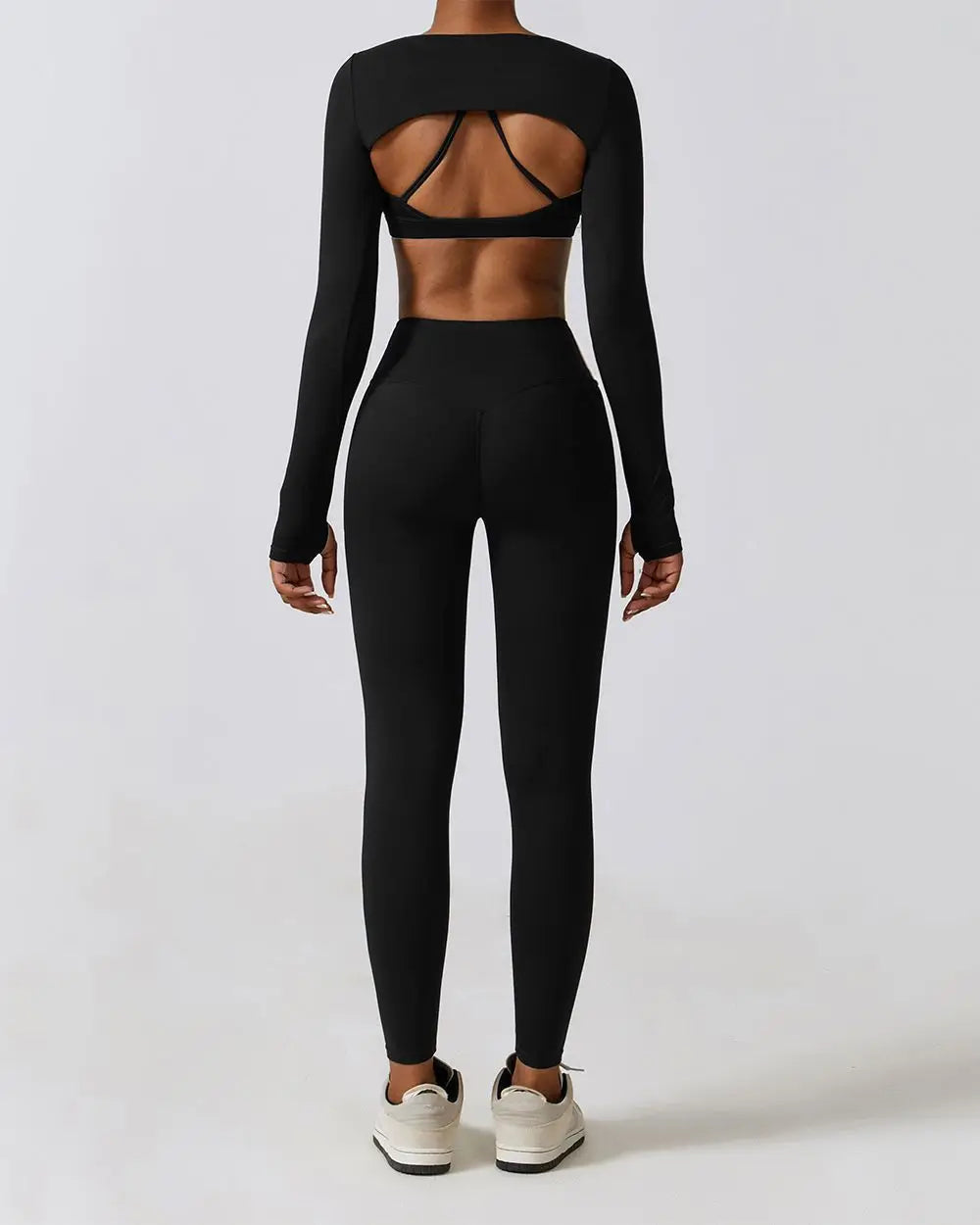 Woman wearing the activewear set during a running or cardio session