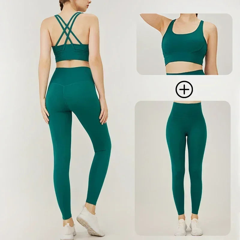 High-Waist Yoga Leggings & Sports Bra Set