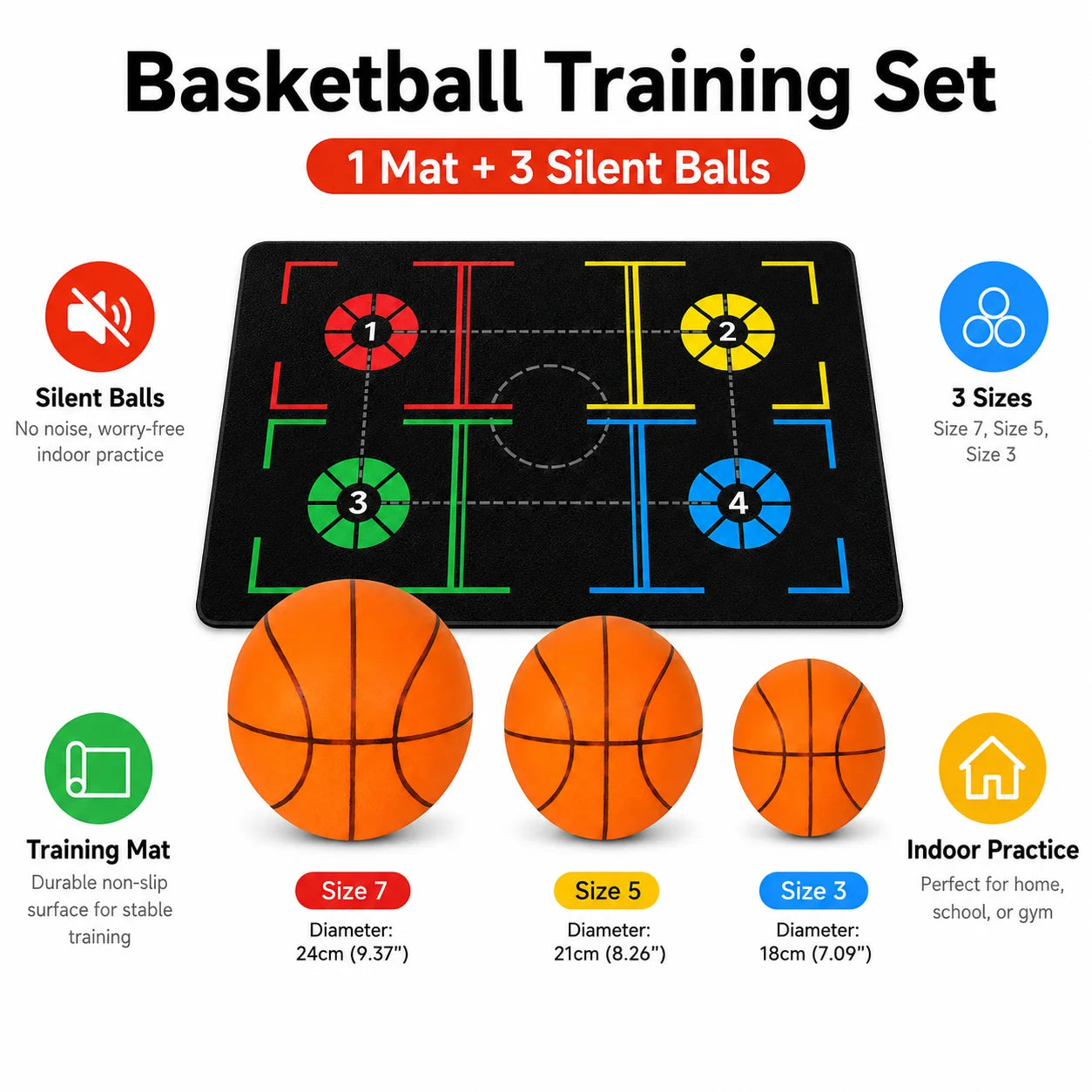 Basketball Training Mat &amp; Silent Ball Set