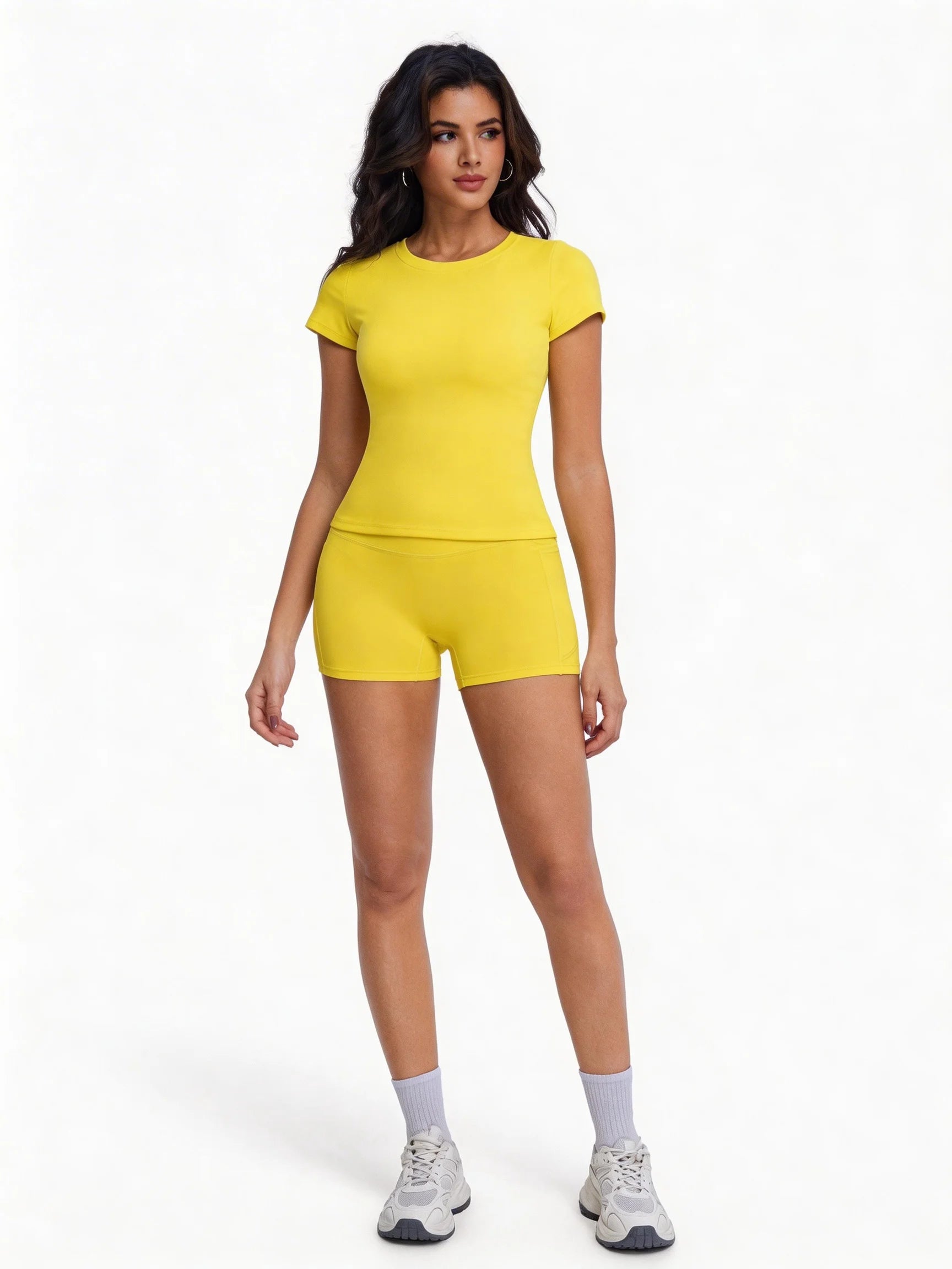 Crew Neck Tee & High-Waist Biker Shorts Set