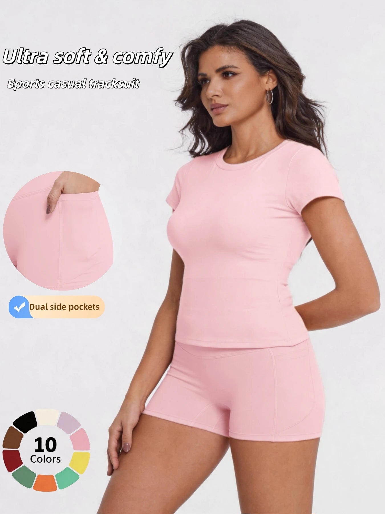 Crew Neck Tee & High-Waist Biker Shorts Set