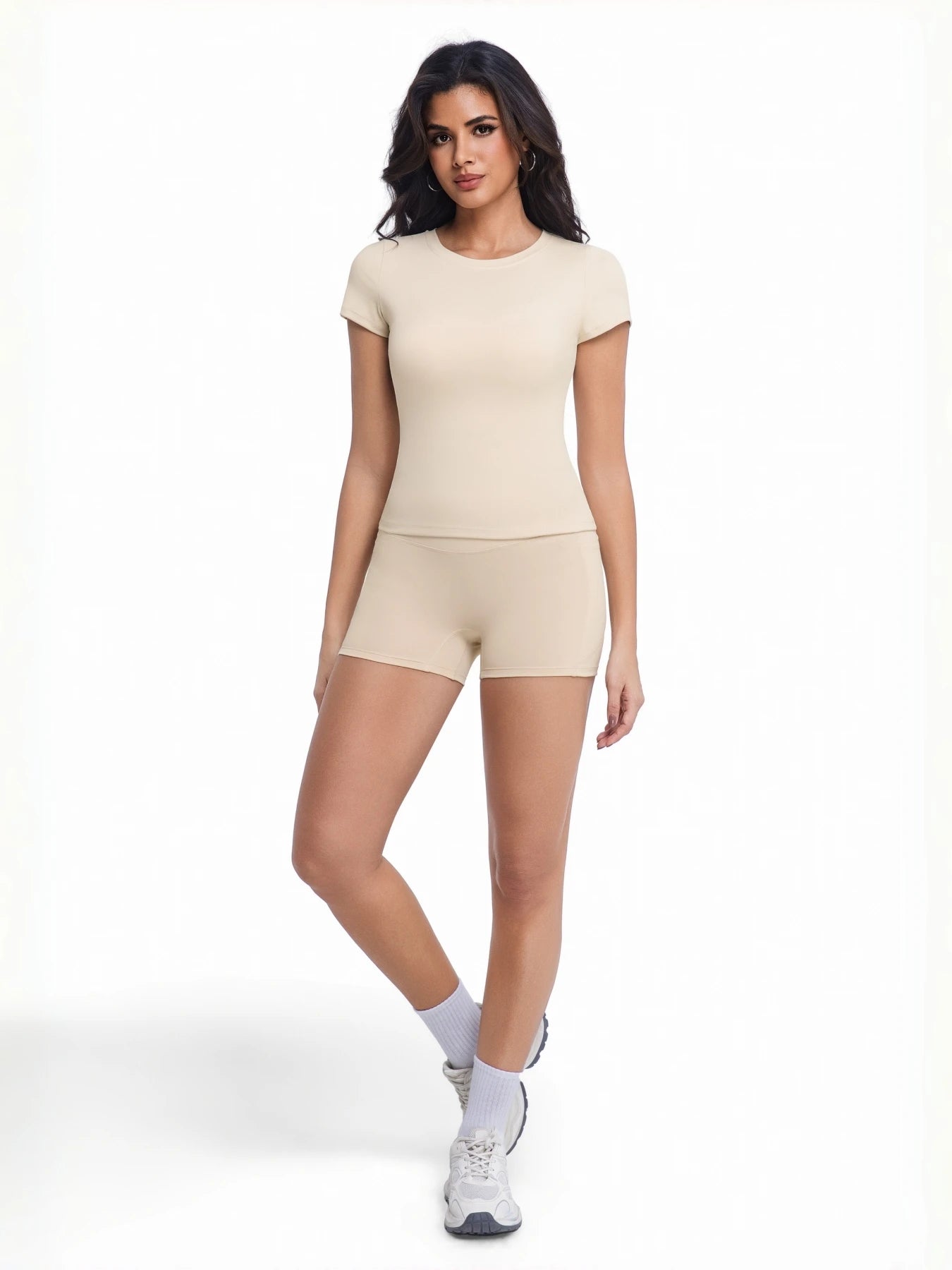 Crew Neck Tee & High-Waist Biker Shorts Set