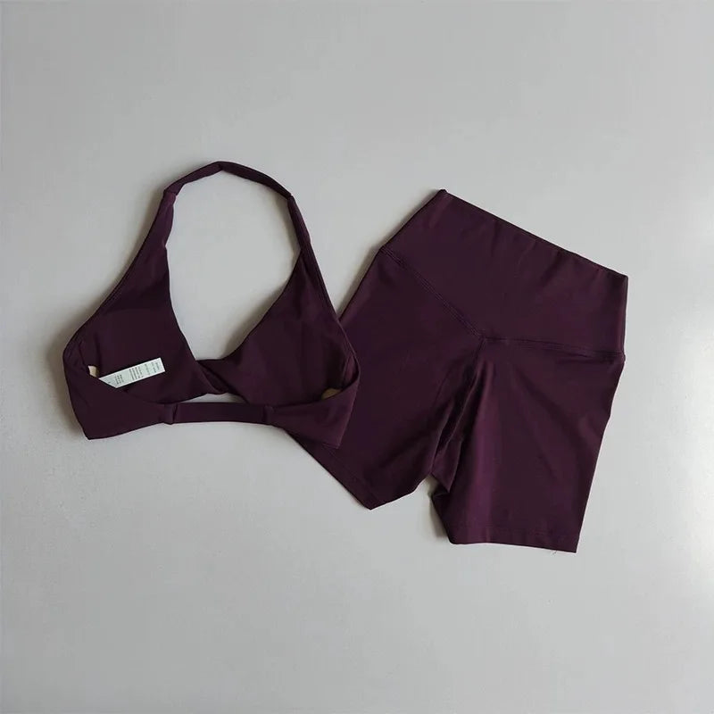 Open-Back Sports Bra & High-Waist Shorts Set
