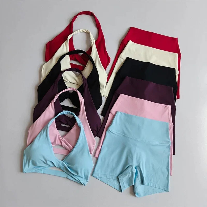 Open-Back Sports Bra & High-Waist Shorts Set