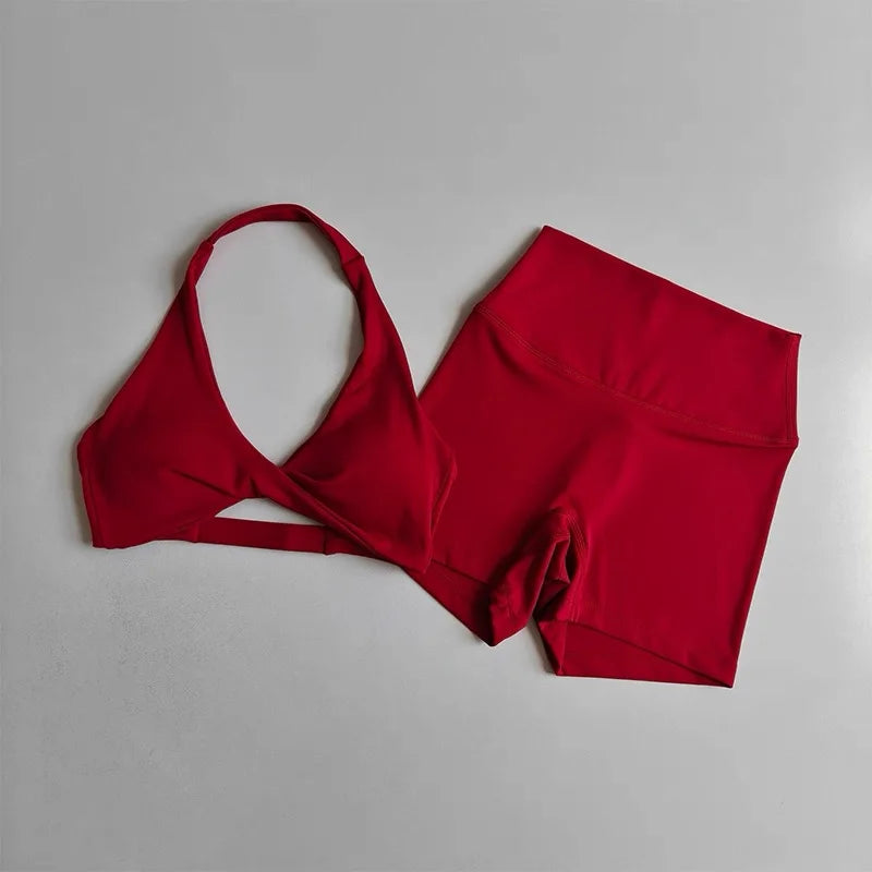 Open-Back Sports Bra & High-Waist Shorts Set
