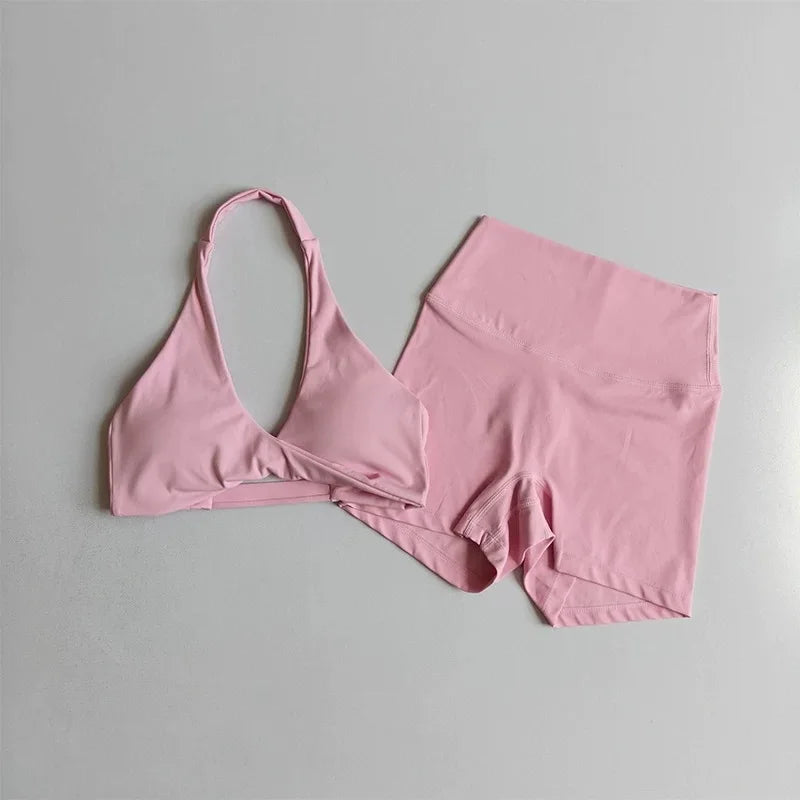 Open-Back Sports Bra & High-Waist Shorts Set