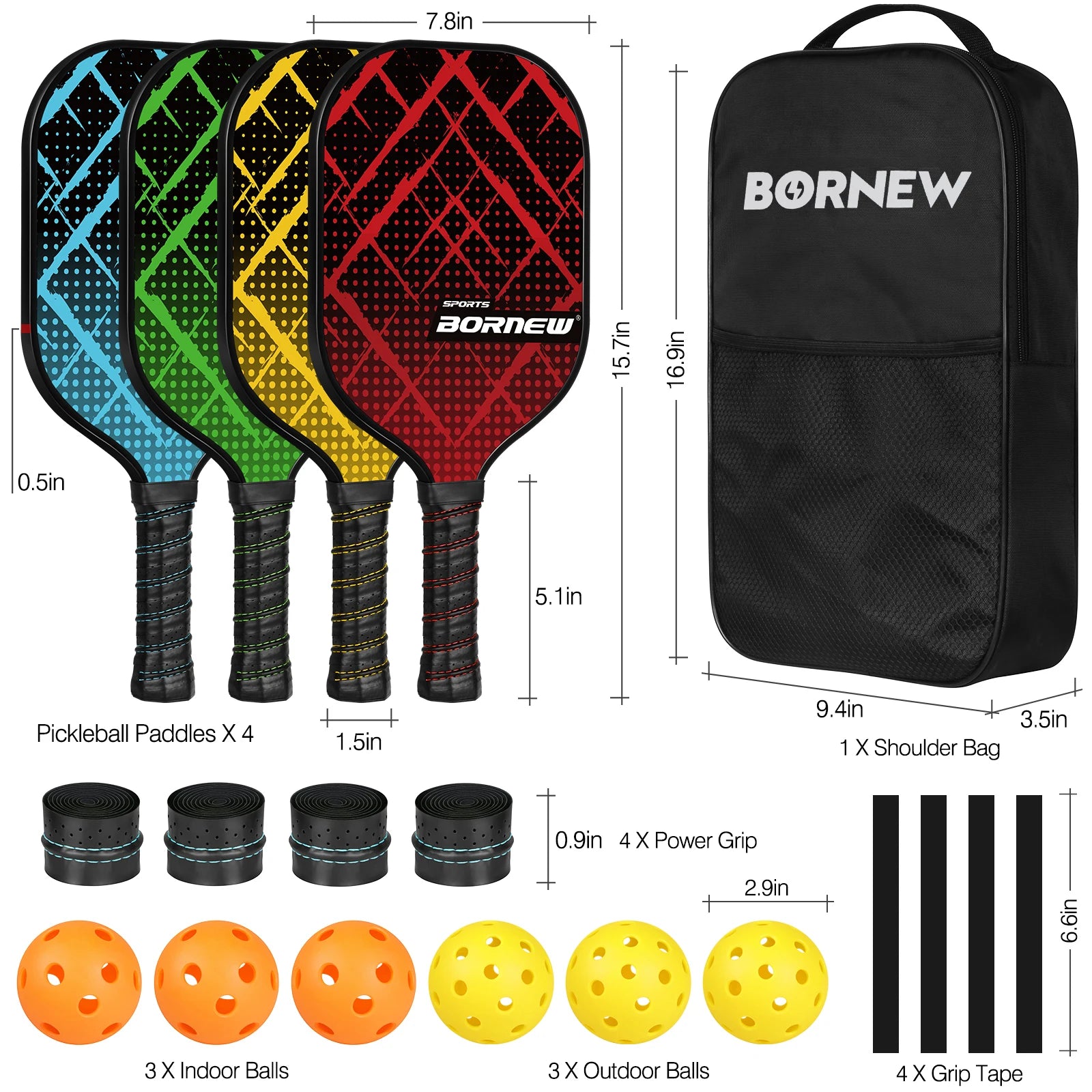 Fiberglass Pickleball Paddle Set (4 Paddles)