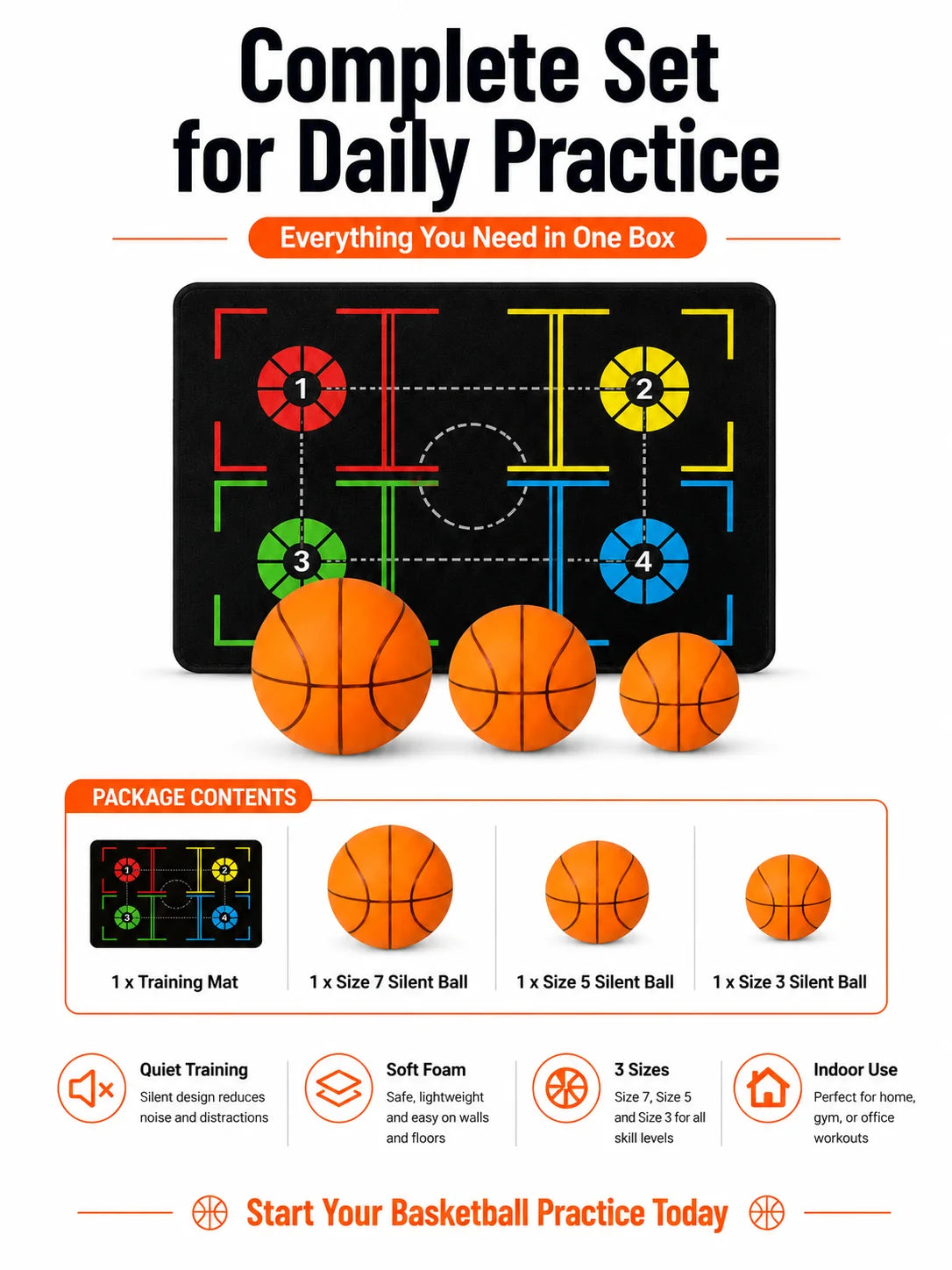 Basketball Training Mat &amp; Silent Ball Set