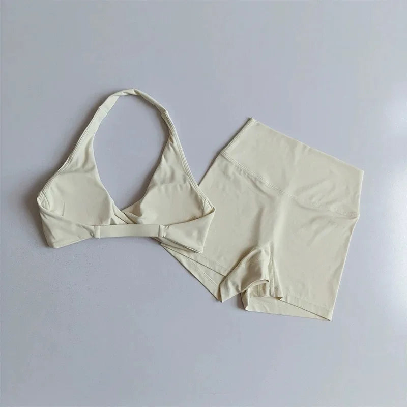 Open-Back Sports Bra & High-Waist Shorts Set