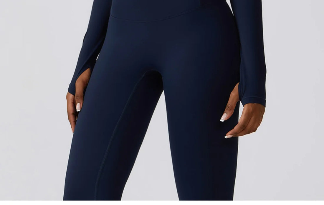 Flat lay of long-sleeve cropped top and matching leggings set