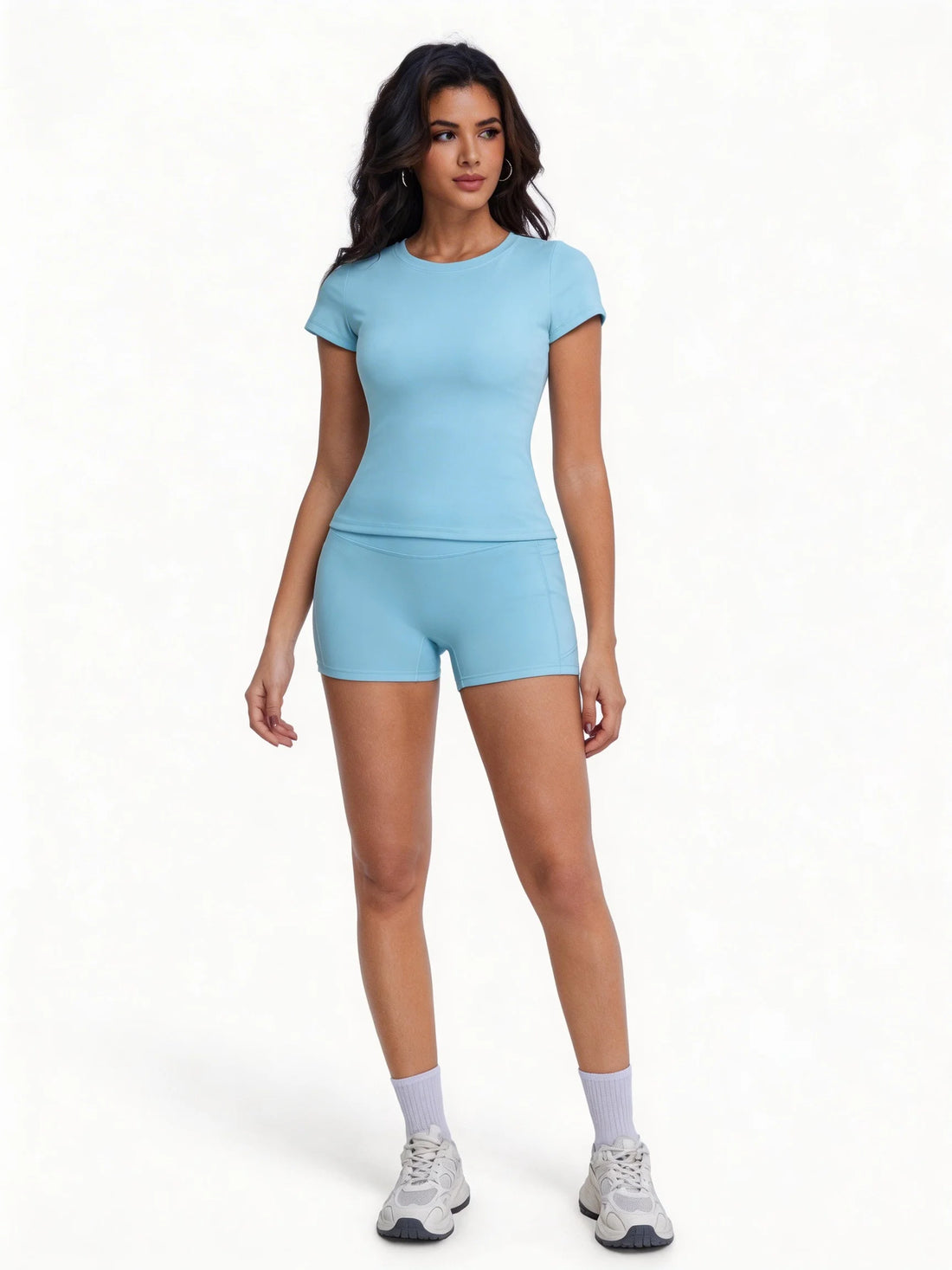Crew Neck Tee & High-Waist Biker Shorts Set