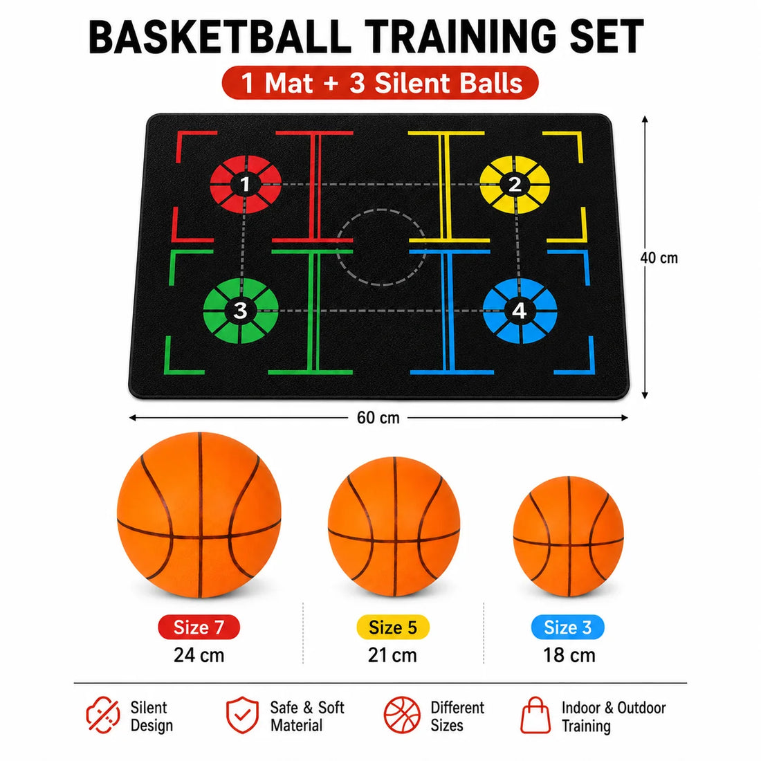 Basketball Training Mat &amp; Silent Ball Set