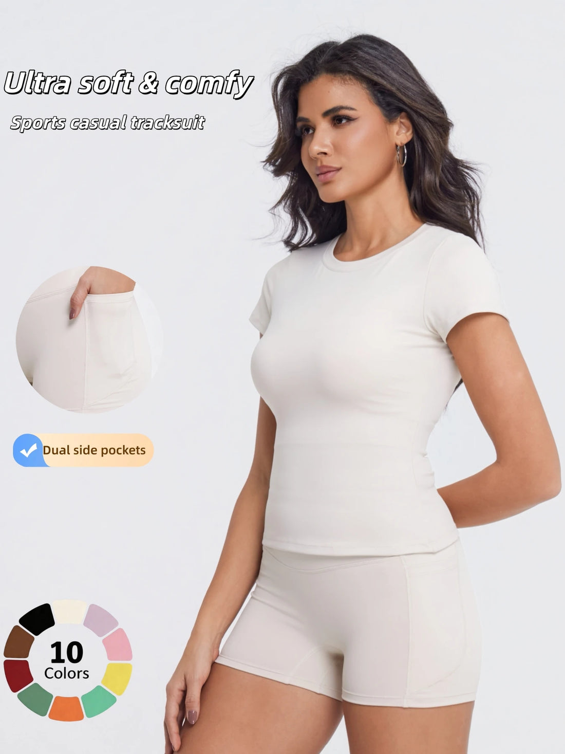 Crew Neck Tee & High-Waist Biker Shorts Set