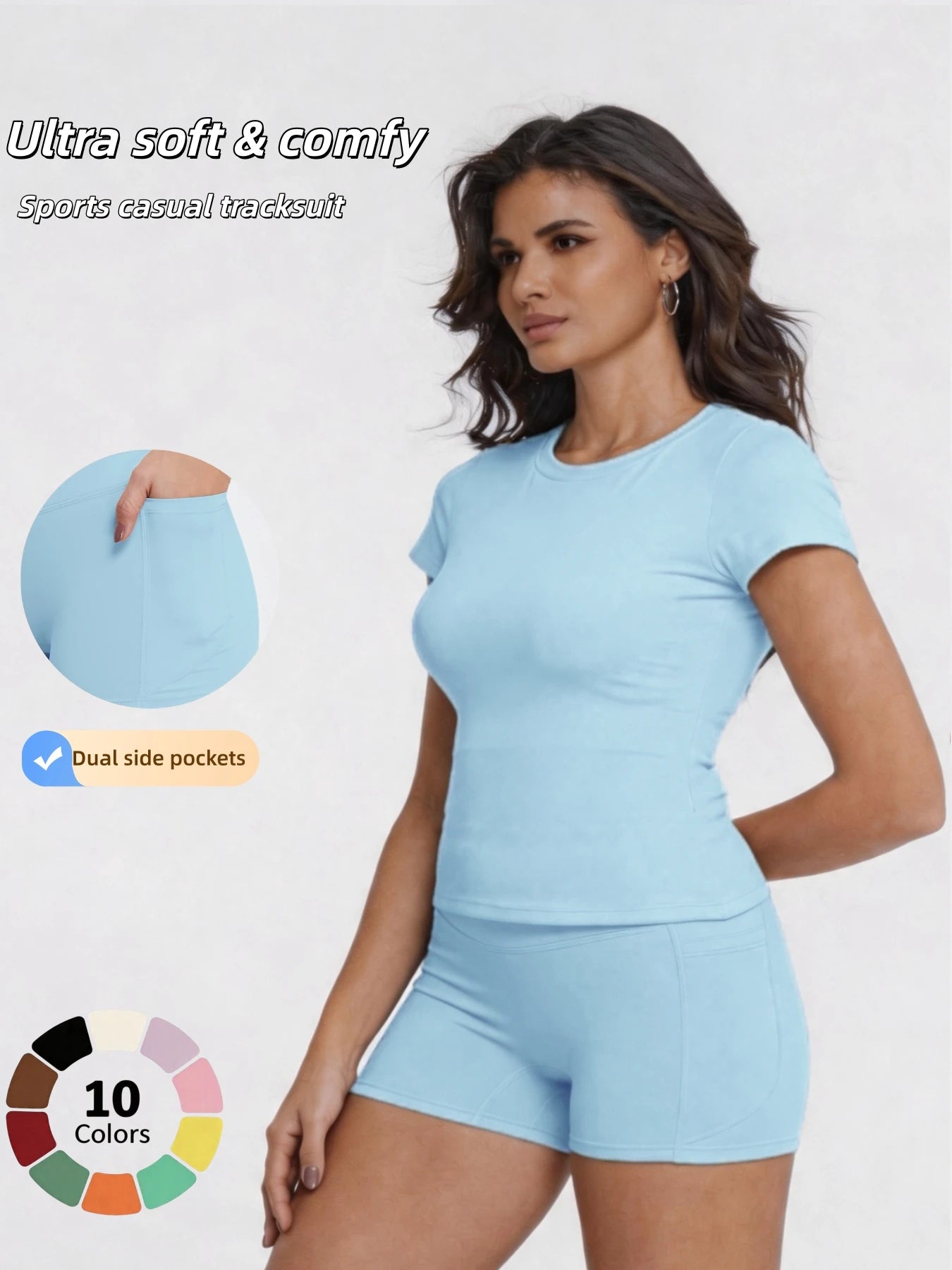 Crew Neck Tee & High-Waist Biker Shorts Set
