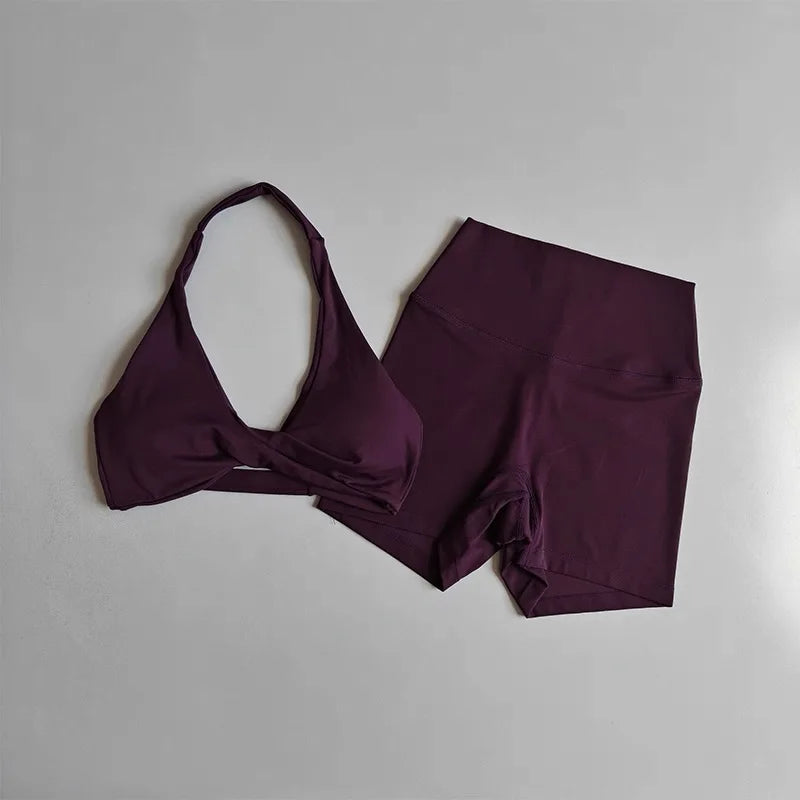 Open-Back Sports Bra & High-Waist Shorts Set
