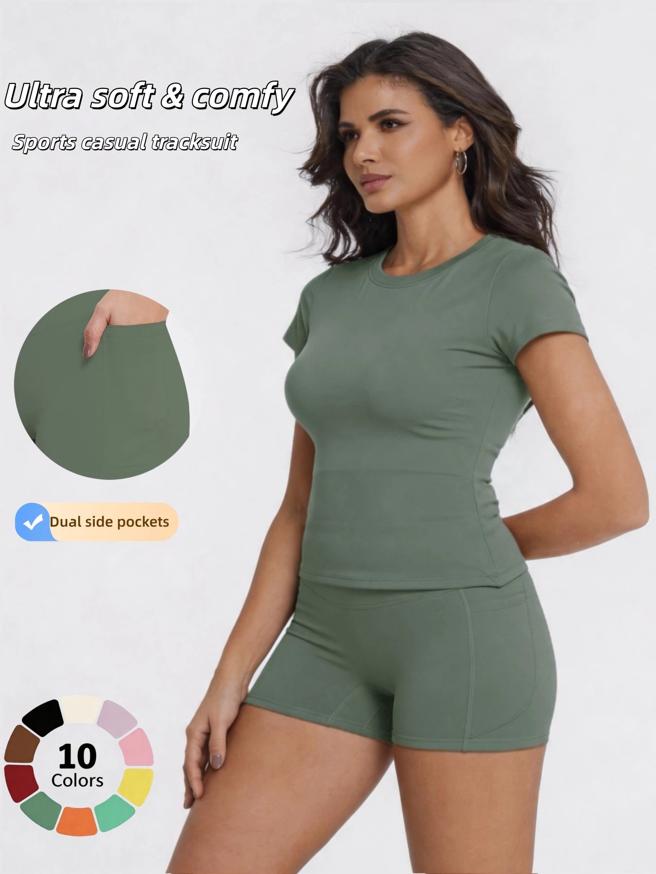 Crew Neck Tee & High-Waist Biker Shorts Set