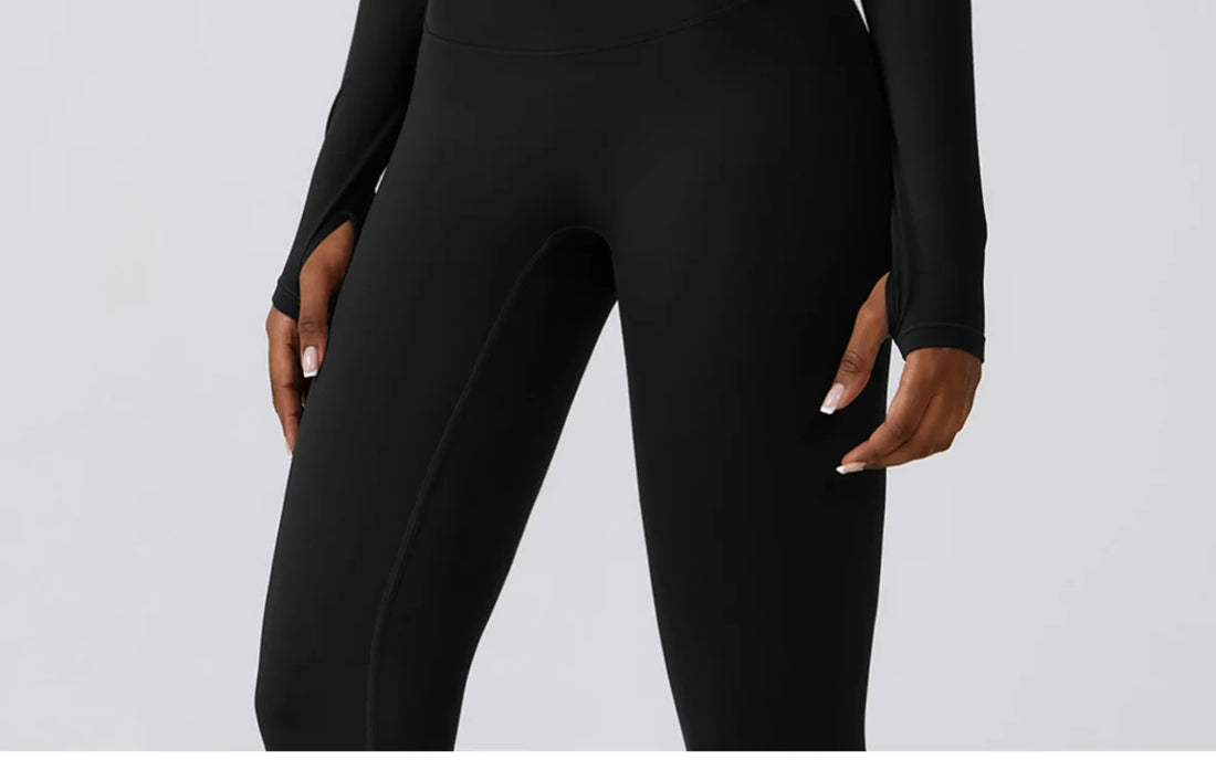 Model showing size and fit of the high-waist leggings