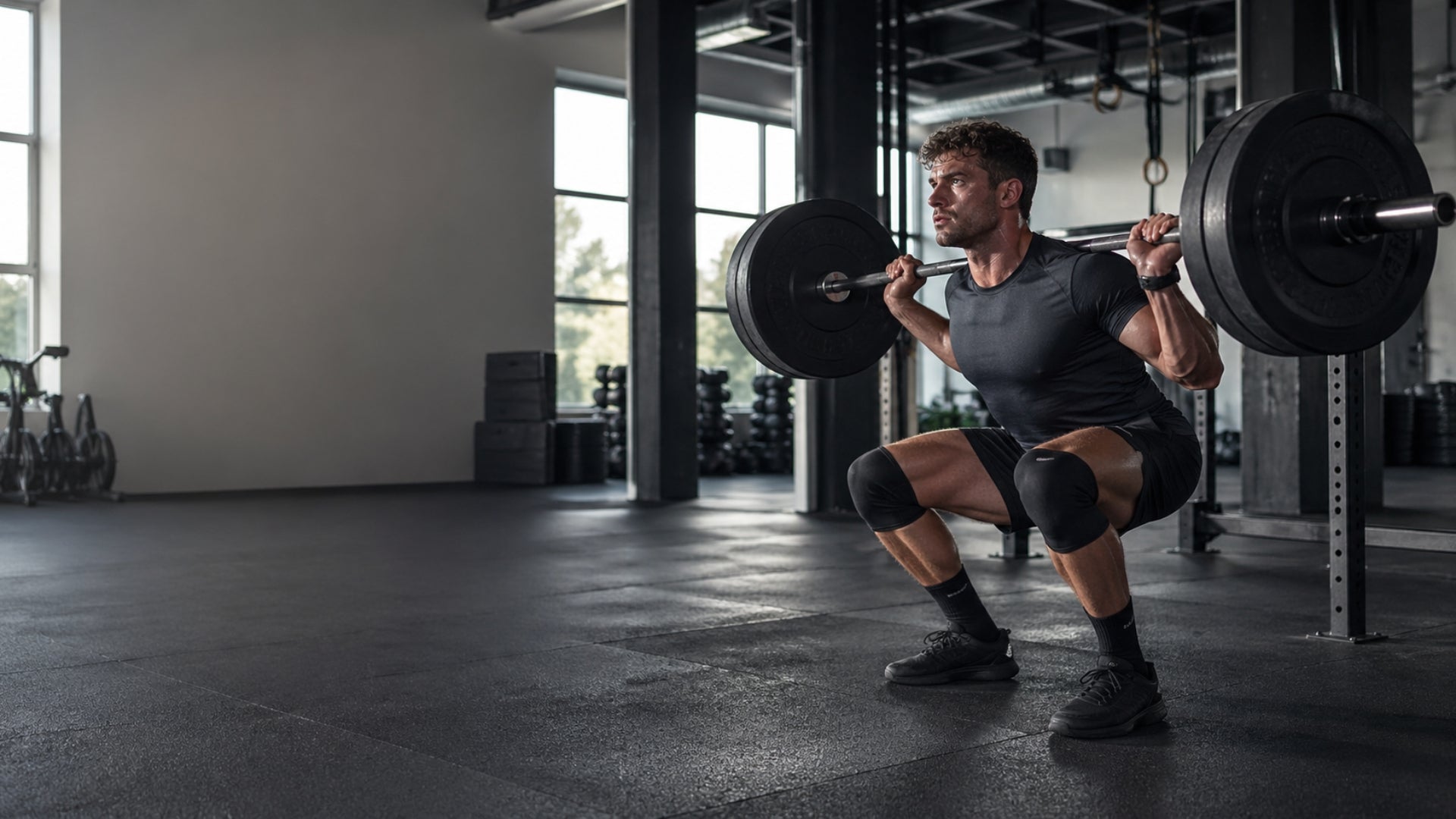 Man lifting a barbell in a gym setting