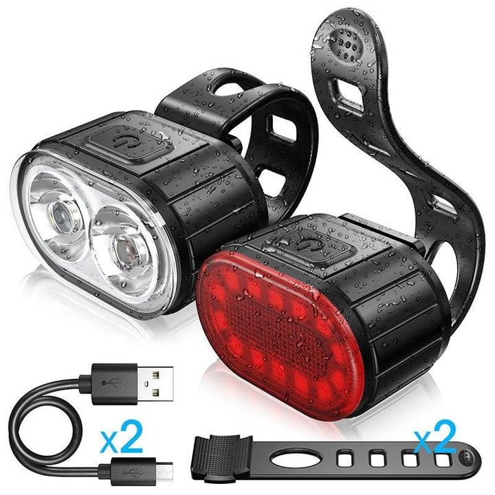 Rechargeable LED Bicycle Headlight Taillight Set With Waterproof Cycling Illumination Features