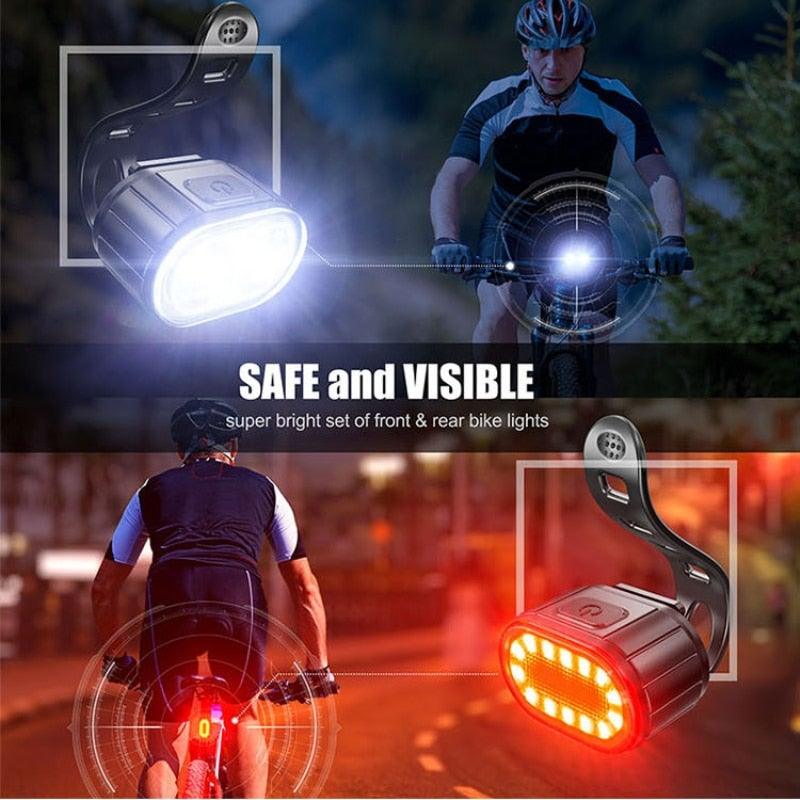 Rechargeable LED Bicycle Headlight Taillight Set With Waterproof Cycling Illumination Features