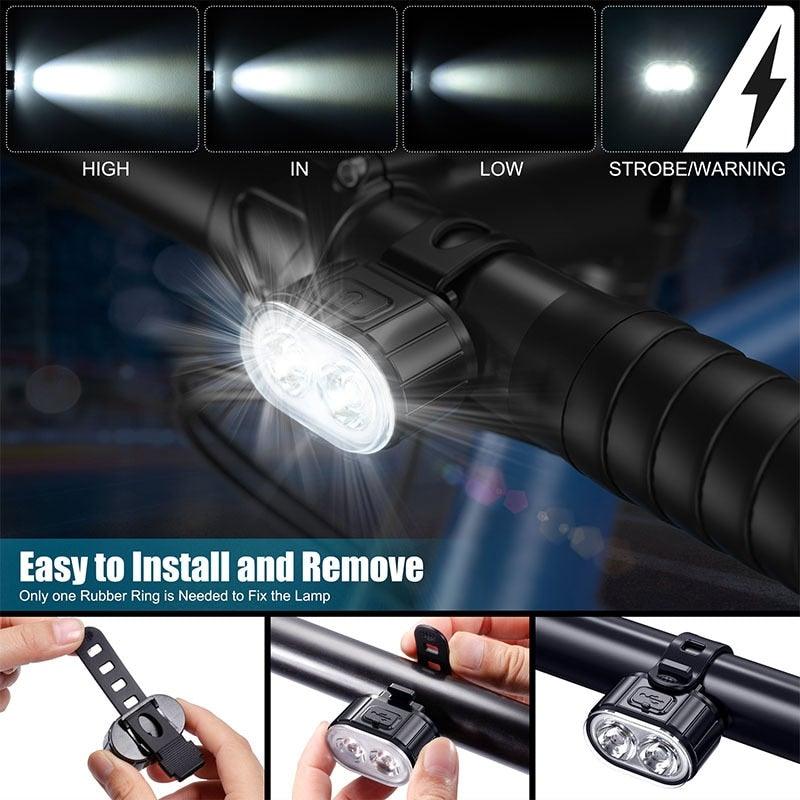 Rechargeable LED Bicycle Headlight Taillight Set With Waterproof Cycling Illumination Features