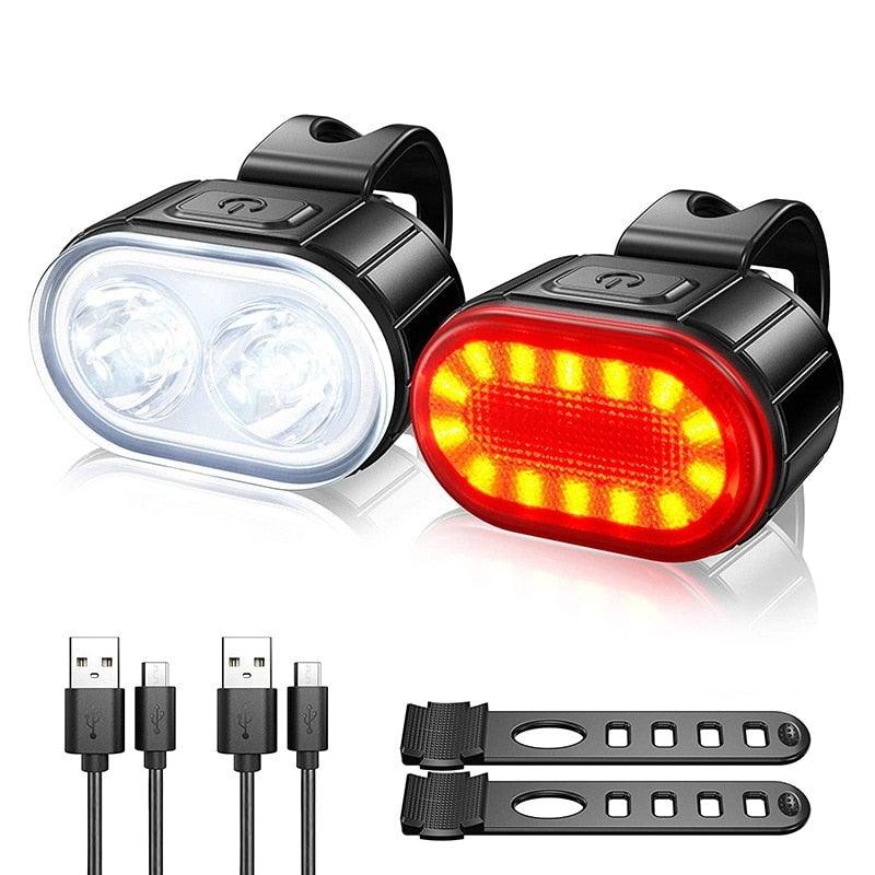 Rechargeable LED Bicycle Headlight Taillight Set With Waterproof Cycling Illumination Features