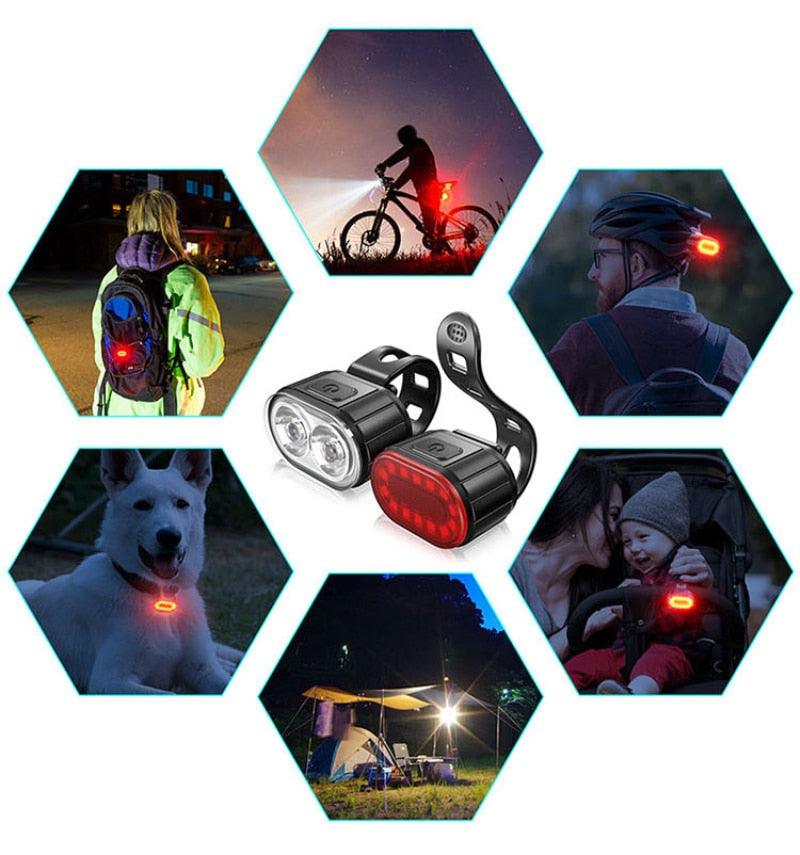 Rechargeable LED Bicycle Headlight Taillight Set With Waterproof Cycling Illumination Features