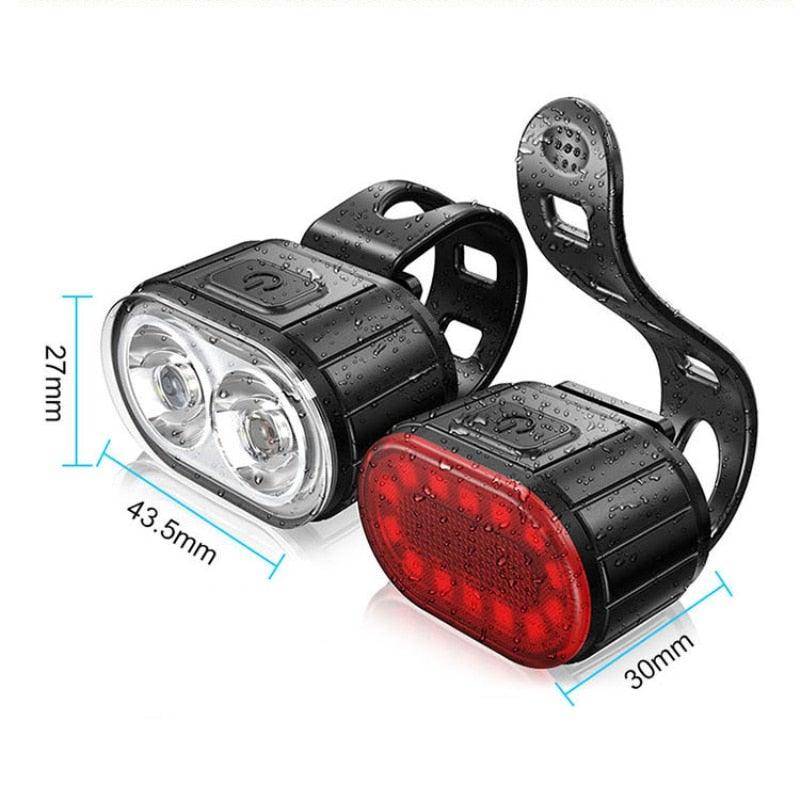 Rechargeable LED Bicycle Headlight Taillight Set With Waterproof Cycling Illumination Features