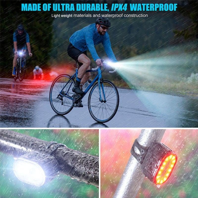 Rechargeable LED Bicycle Headlight Taillight Set With Waterproof Cycling Illumination Features