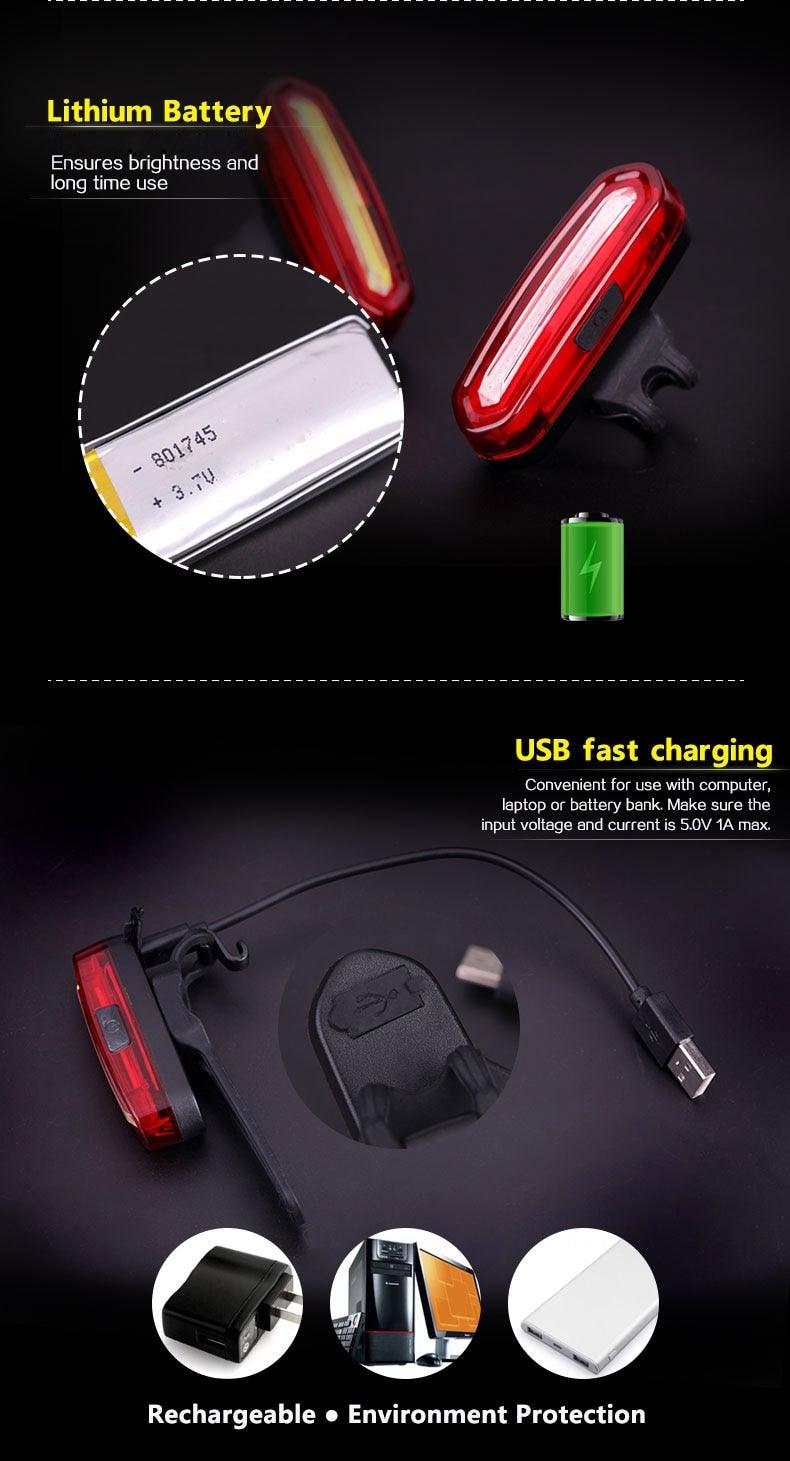 Rechargeable LED Bicycle Tail Light For Safe Night Riding Visibility Support